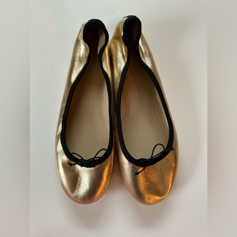 J. Crew gold leather ballet flats.